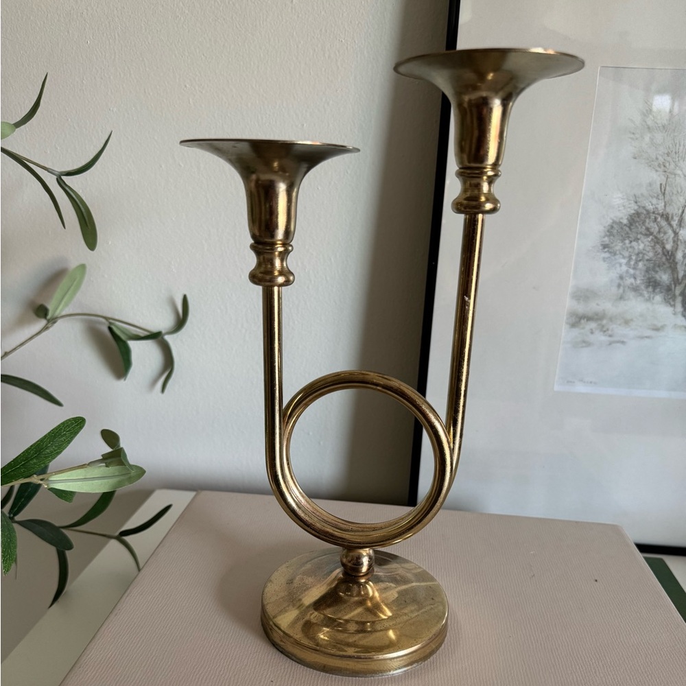1970s Brass French Horn
Double Candlestick Holder